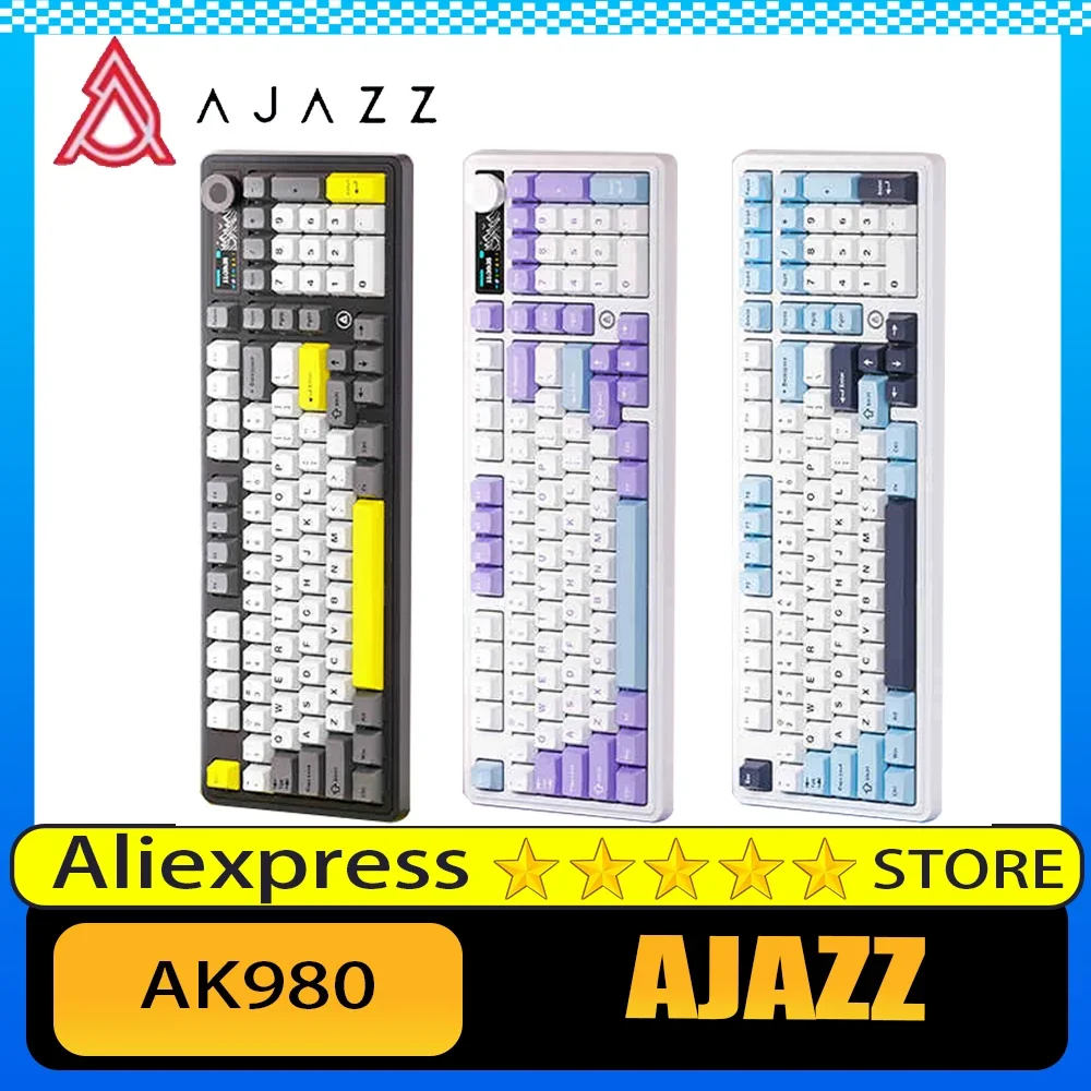 Ajazz Ak980 Mechanical Keyboard Wireless Bluetooth Tri-mode Multifunctional Knob Hot Swap Low Delay Gaming Keyboard RGB PC Gifts