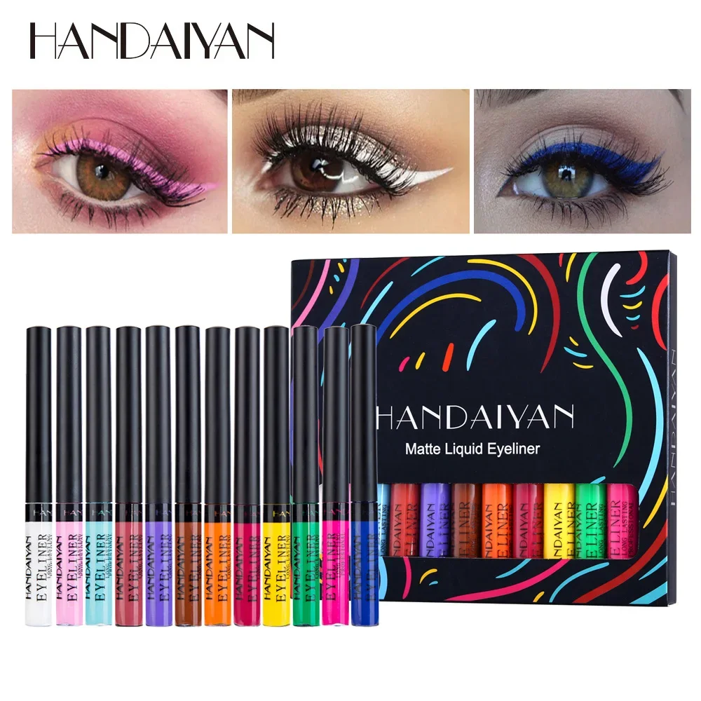 HANDAIYAN 12 Colors/box White Eyeliner Set Colored Pen Long-Lasting Waterproof Makeup Yellow Color Eye Liner Pencil Cosmetics