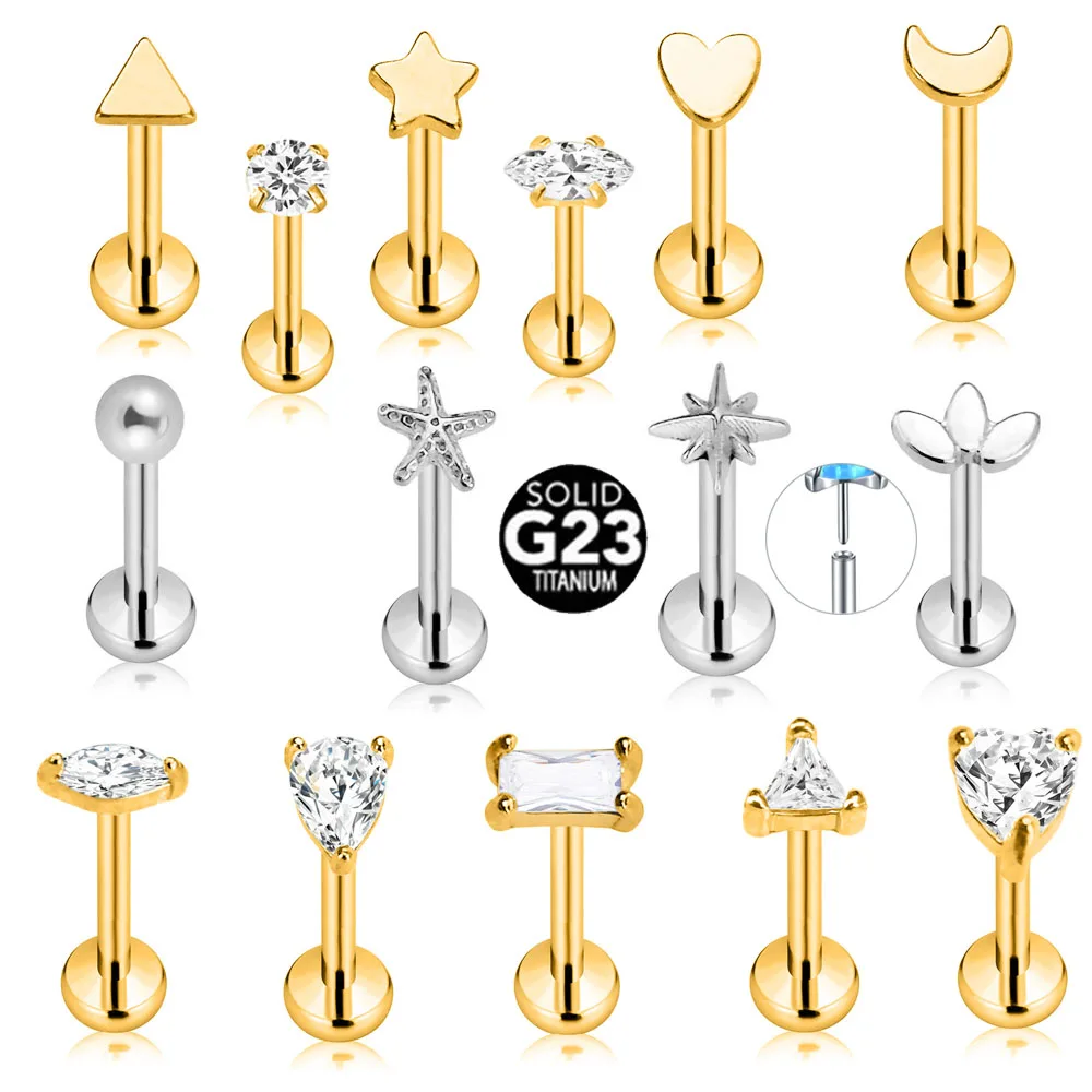 ASTM F136 G23 Titan Blütenblätter Stern Tropfen Threadless Piercing Seestern Pin Push-in Lip Stud Daith Conch Ohrring 16G 18G 20G