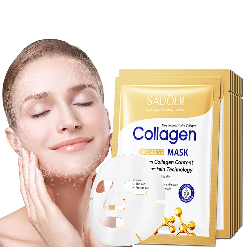 

10pcs Moisturizing Hyaluronic Acid Collagen Facial Mask Hydration Skin Care Sheet Masks Brighten Firm Mask For Face Care