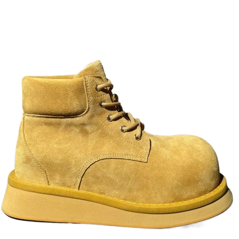 

Retro Suede Thick Soled Big Yellow Boots Shoes for Men's Europe/American Fashion Shows Big Head Wide Version High Top Boots Male