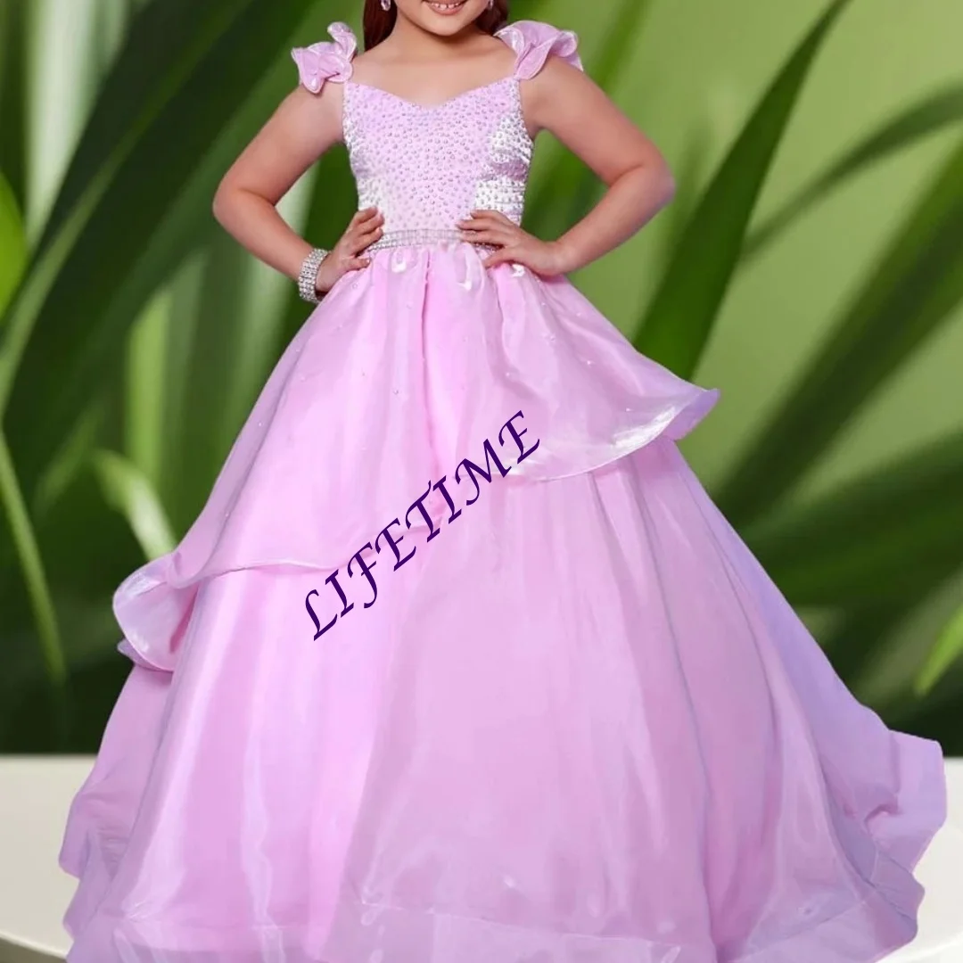 تخصيص مخصص بنات الأميرة فستان المسابقة مع الديكور صد تكدرت الأورجانزا حزام زهرة فتاة فستان لحفلات الزفاف الاطفال P