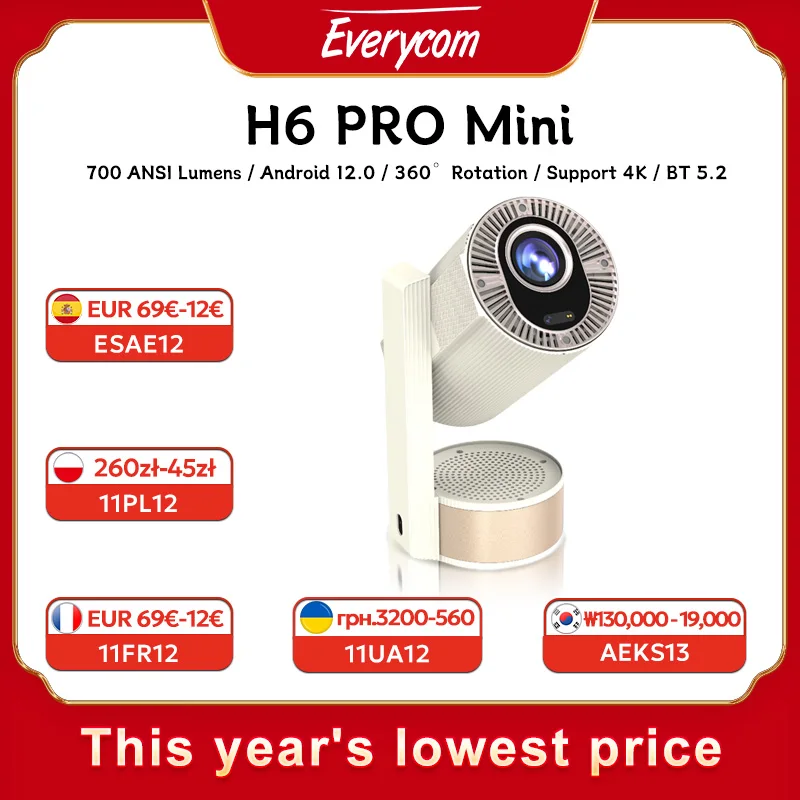 Everycom H6 PRO Mini proyector 4K Video proyector portátil TOF enfoque automático hogar inteligente Full HD 1080P cine en casa proyector