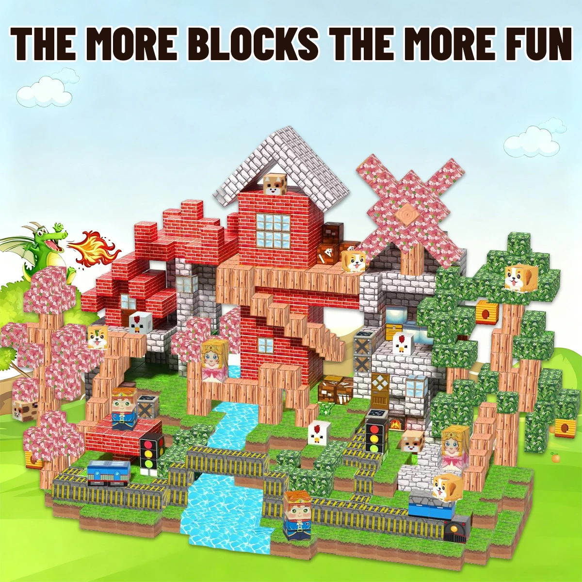 Magnetic Building Blocks Game-Cherry Blossom Railway Construction Set Montessori Sensory Toys For Kids Boys Girls Gifts