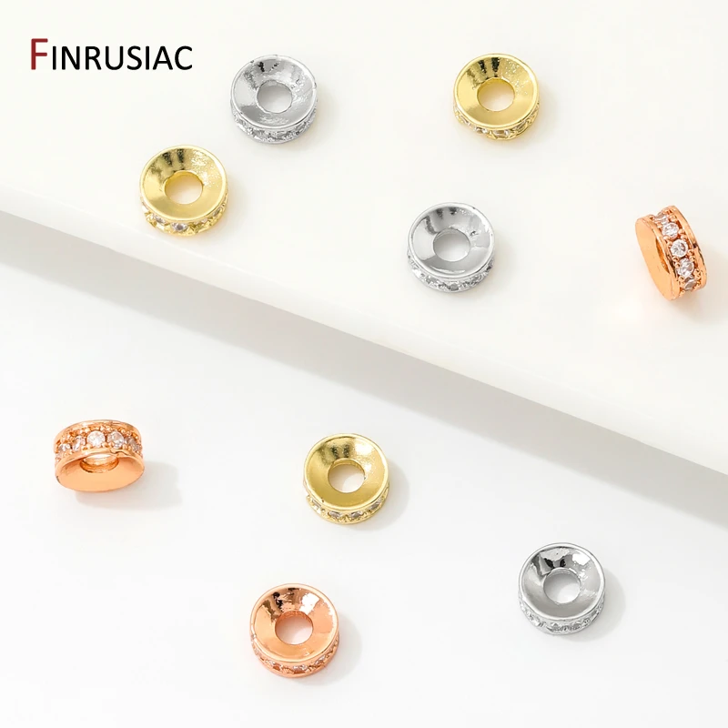 18K Gold Plated Brass Round Inlaid Zircon Spacer Beads,Flat Beads Separator For Jewelry Making DIY Accessories image 5