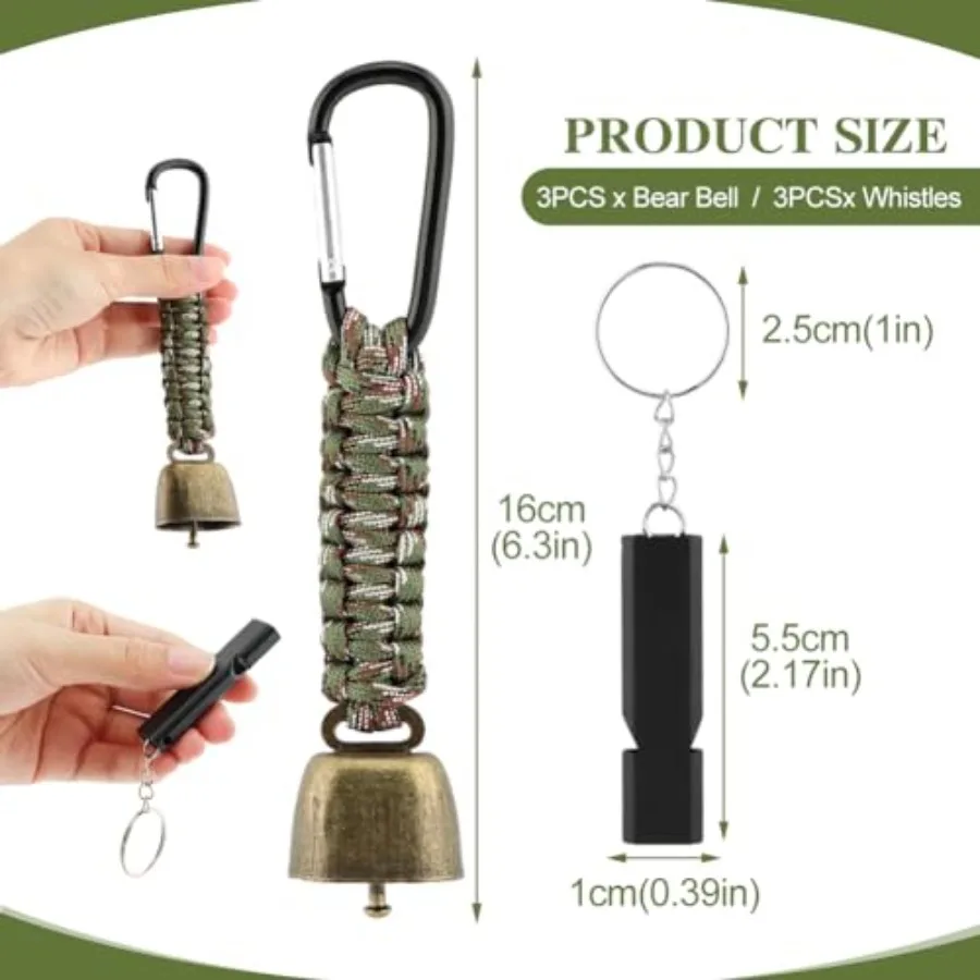 3 Buah Lonceng Beruang dengan 3 Buah Peluit Lonceng Beruang Aluminium untuk Mendaki dan Peluit Darurat untuk Mendaki Bersepeda Memancing Mendaki Gunung di Luar Ruangan