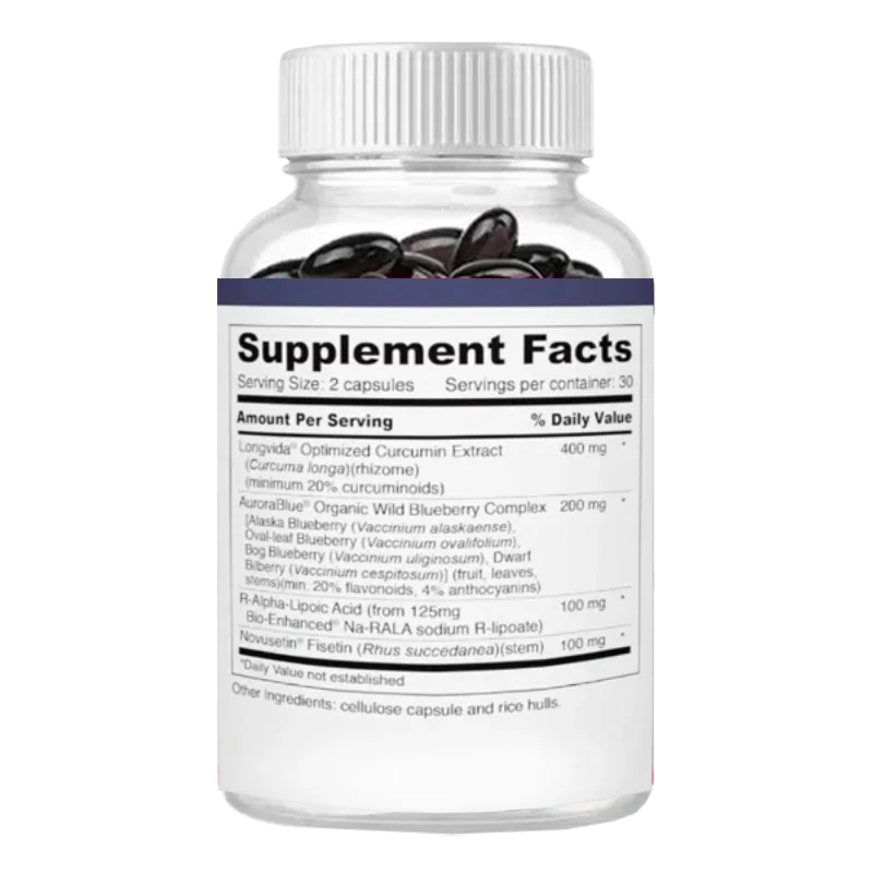 Anti Aging Supplement Containing Natural Fisetin, Curcumin, Blueberries, and RALA (60 Vegetarian Capsules)