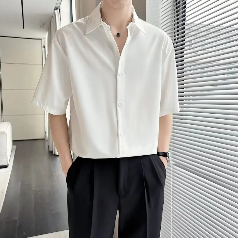 Summer Lapel Slim Drape Short Sleeve Polo Shirt Men's Business Casual Top