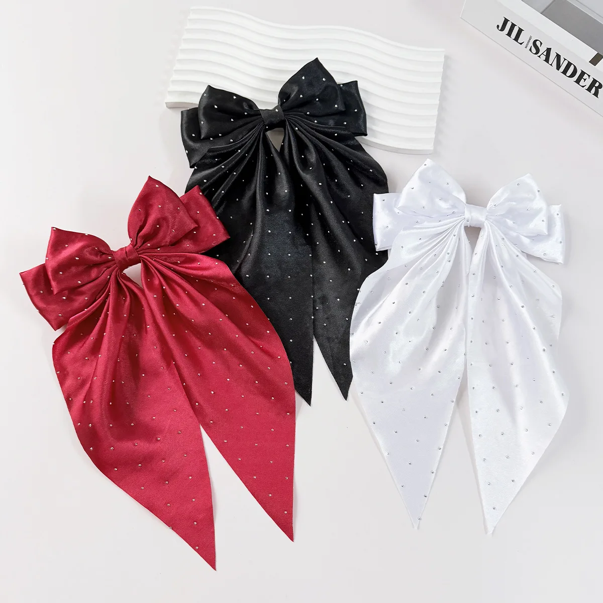 

Fashion point drill bow hairpin solid color streamer spring clip women's back head hairpin hair accessories