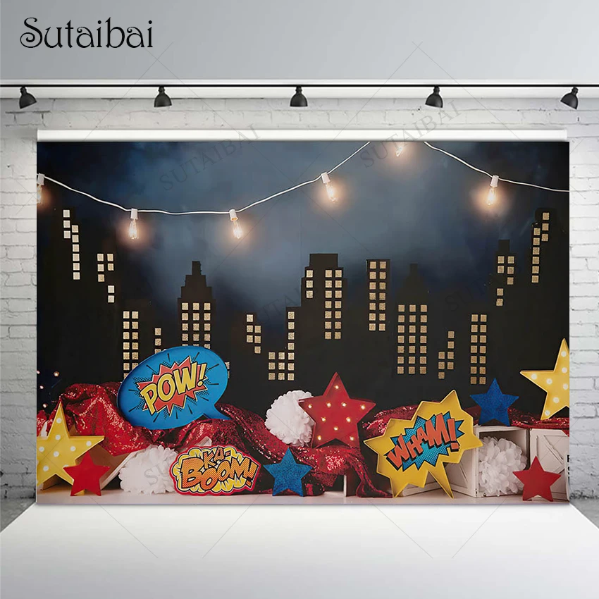 

Birthday Background City Night Gold Glitter Dots Stars Gifts Light Children Celebrate Party Cake Smash Deco Vinyl Backdrop Props