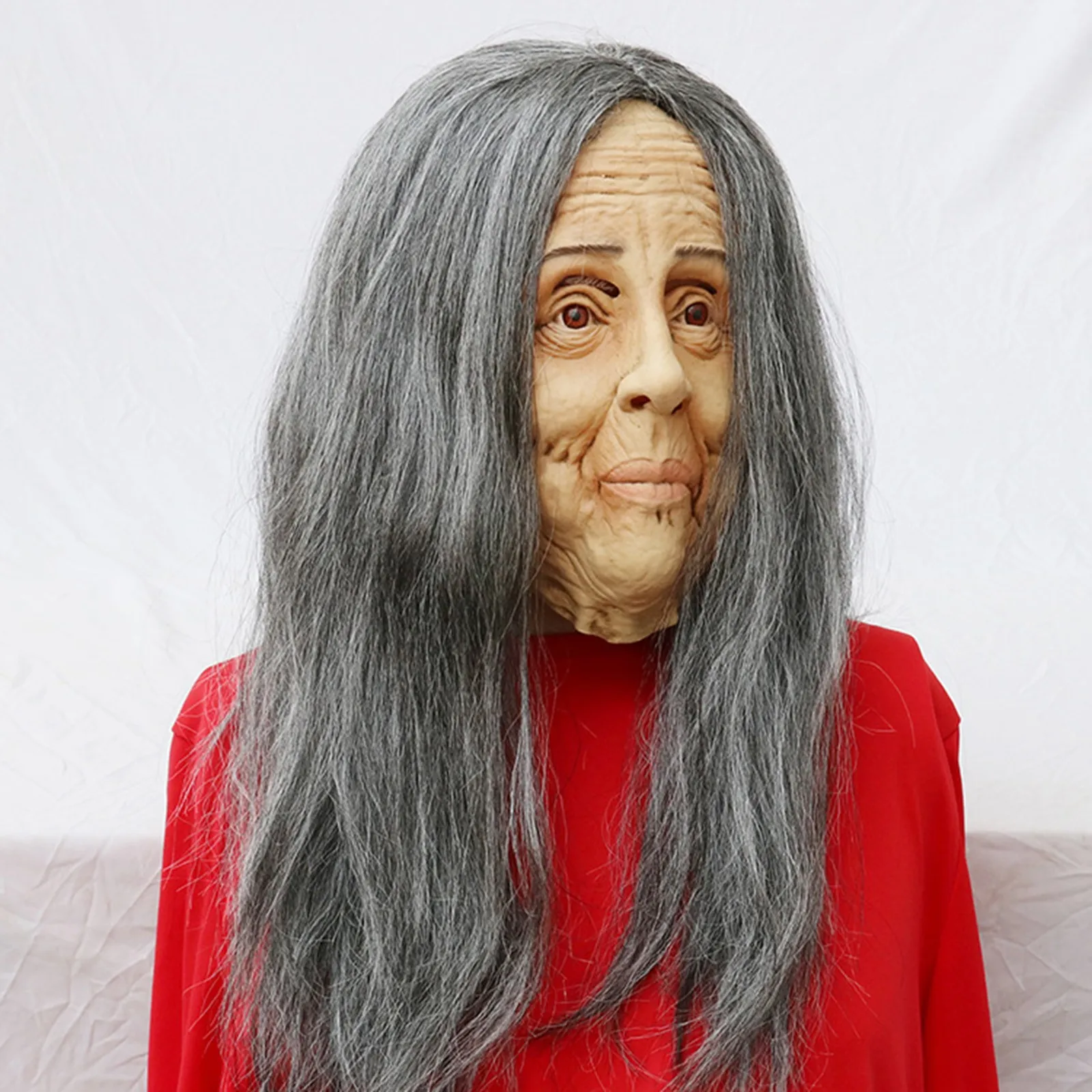 หญิงชราหน้ากากฮาโลวีน Creepy ริ้วรอย Face หน้ากากผมยาว Latex ทนทาน Breathable คอสเพลย์ปาร์ตี้ Props อุปกรณ์เสริม