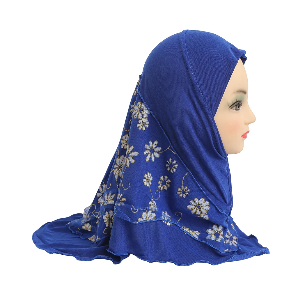 H043 beautiful small girl hijab with flower net cute hijab hats caps can fit 2-5 years old girls muslim baby headscarf