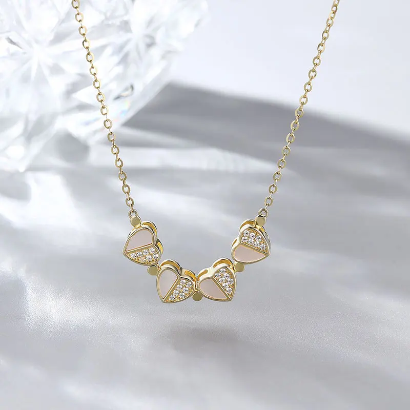 

Four-leaf shell necklace double strap chain women's light luxury love superior sense clavicle chain S925 pure silver jewelry