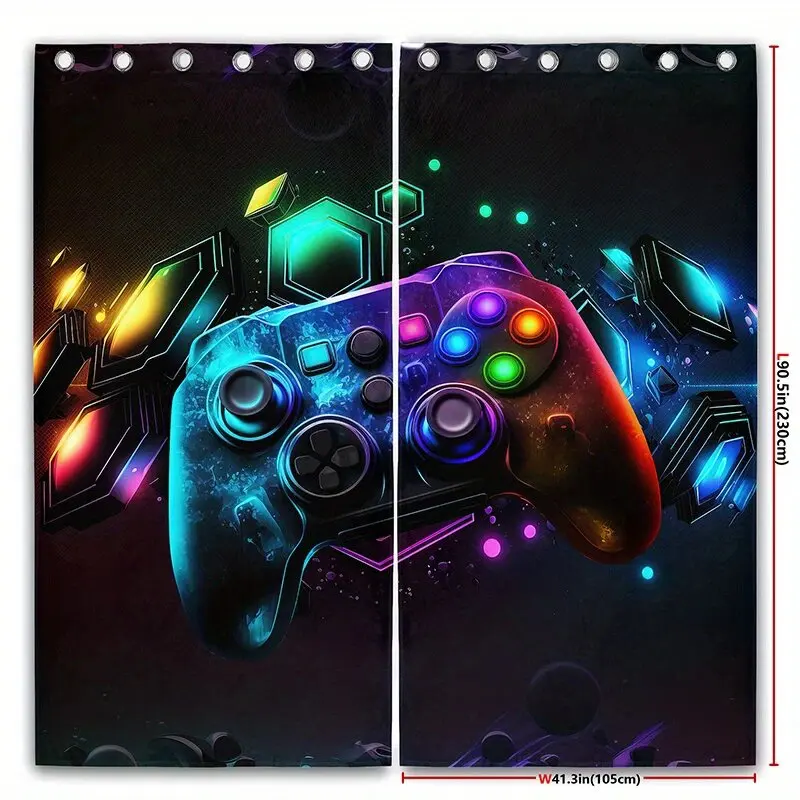 

2 pieces of vibrant game controller printed curtains, bedroom and living room, home decoration, room decoration