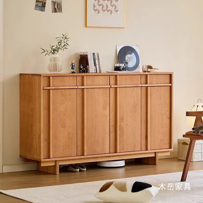

Customizable North American Cherry Wood Bone Line Shoe Cabinet Home Door Entry Xuan Storage Gate Locker