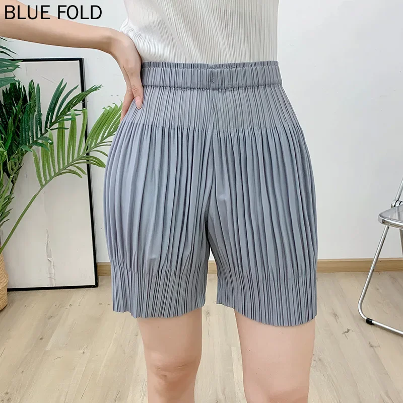 MIYAKE PLEATS Pleated shorts for women summer style high waist slim pleated loose straight solid color casual pants