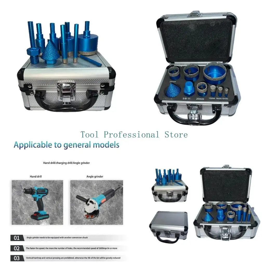 

57QF 9Pcs Threaded Dry Diamond Vacuum Brazed Core Drill Bit Set Ceramic Tile Hole Saw Cutter Granite Marble Drill Bits