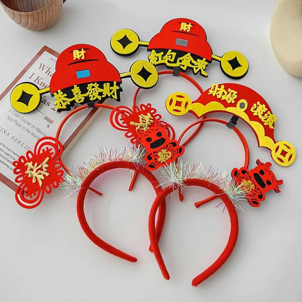 

Red Hairband 2024 Happy New Year Headband Cartoon Chinese Style Dragon Headband New Year Mascot New Year Headwear