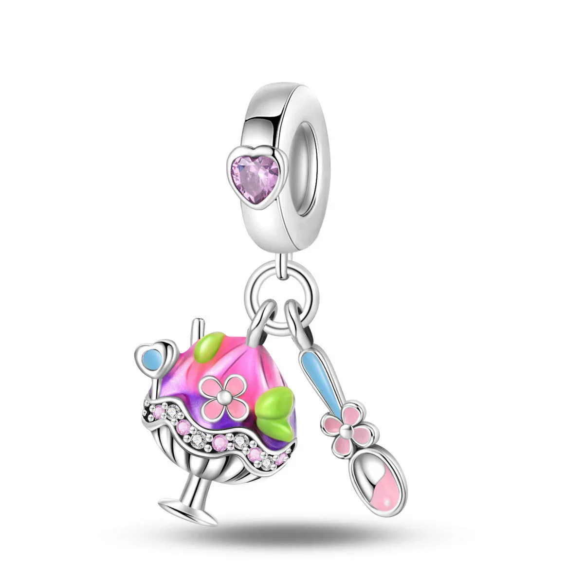 Women's 925 Sterling Silver Pink Flower Zircon Ear Stud, Ring & Pendant Set