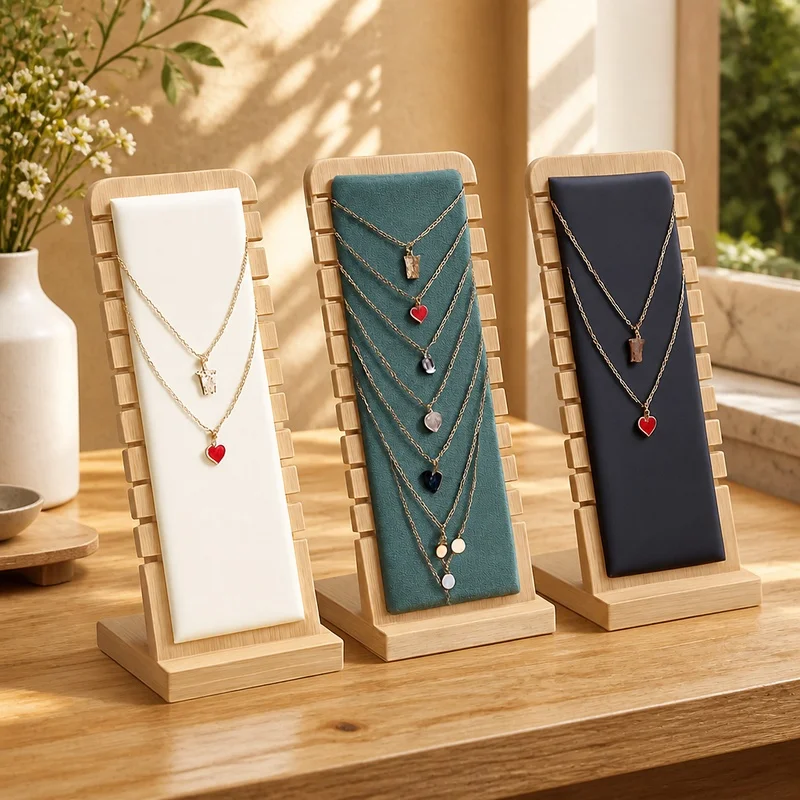 Vertical Bamboo Jewelry Stand for Necklace Display, Perfect for Home or Store Presentation