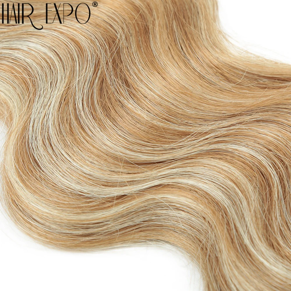 Body Wave Haarbündel 24 Zoll Piano Blonde Natürliche Synthetische Haarverlängerungen Ombre Dicker Pferdeschwanz Lockiges Haar zum Weben für Frauen – Detail 23