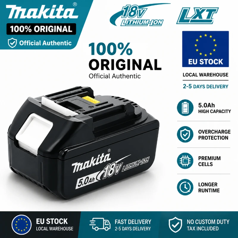 Batteria al Litio Makita 18V 5.0Ah BL1850B BL1850 BL1860 BL1840 BL1830B BL1815 Ricaricabile Compatibile con Trapano, Smerigliatrice Angolare e Sega Ci