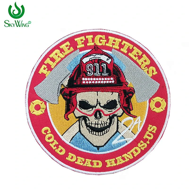 High Quality Personalized Fashion Cool Skull Design Cold Dead Hands 911 Fire Firefighters Embroidered Badge For Jacket Hoodies