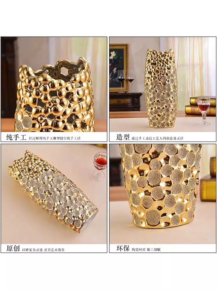 Gold Ceramic Vase Home Decor Creative Design Porcelain Decorative Flower Vase For Wedding Decoration