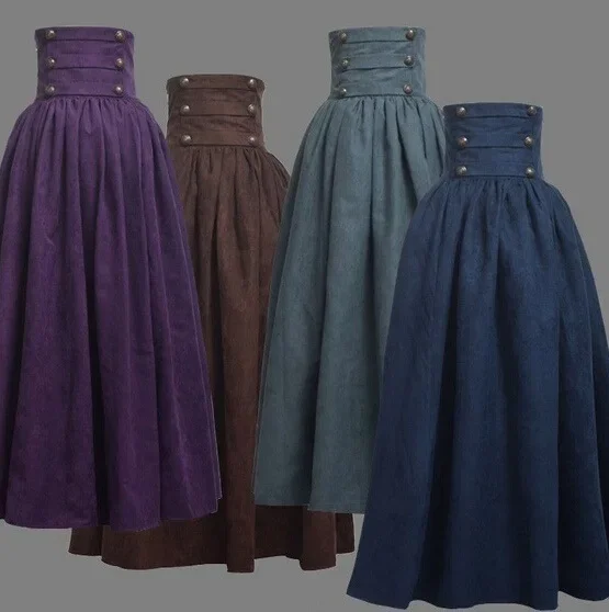 

2024 New Woman Medieval Elegant Skirt Solid Hight Waist Middle Ages Renaissance Costumes Vintage Swing Pleated Skirts