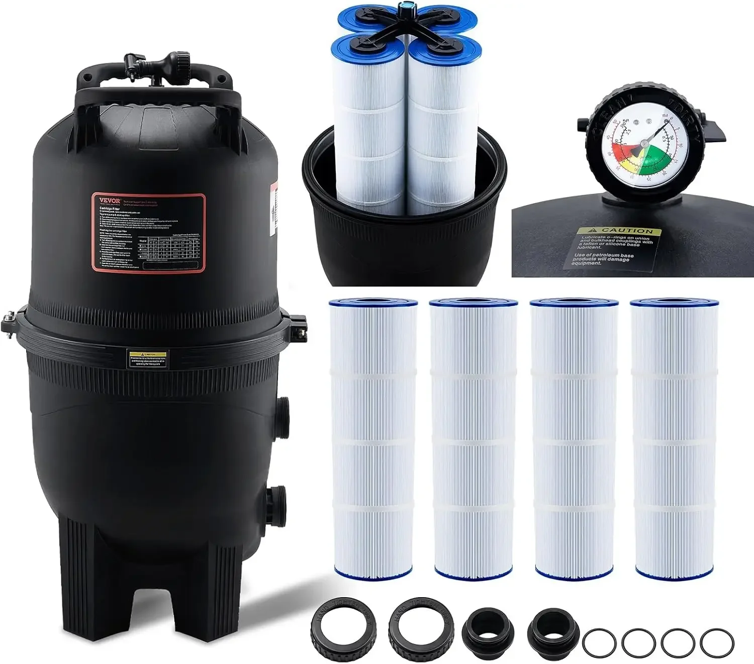 2026 PRO Cartridge Pool Filter Tank & Element for Above Ground & Inground Pools, Large 320-325Sq. Ft Cleaner System Compatible
