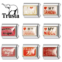 Trusta 2024 New Fashion I Love You Friend Charm Italian Links 9mm Stainless Steel Bracelet for Women DIY Jewelry Wholesale N046