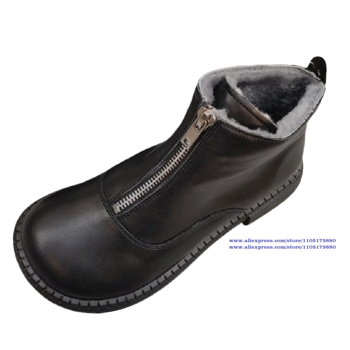 Black/brown Leather Men's Snow Boots Soft Leather Soft Sole Round Toe Front Zipper Ankle Boots Designer Men's Shoes Botas Mujer