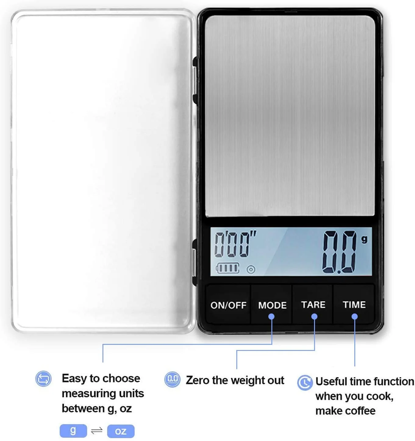 1000g 0.1g Mini Coffee Scale Pocket Personal Scale Electronic Digital Timer Espresso Coffee Scale Kitchen