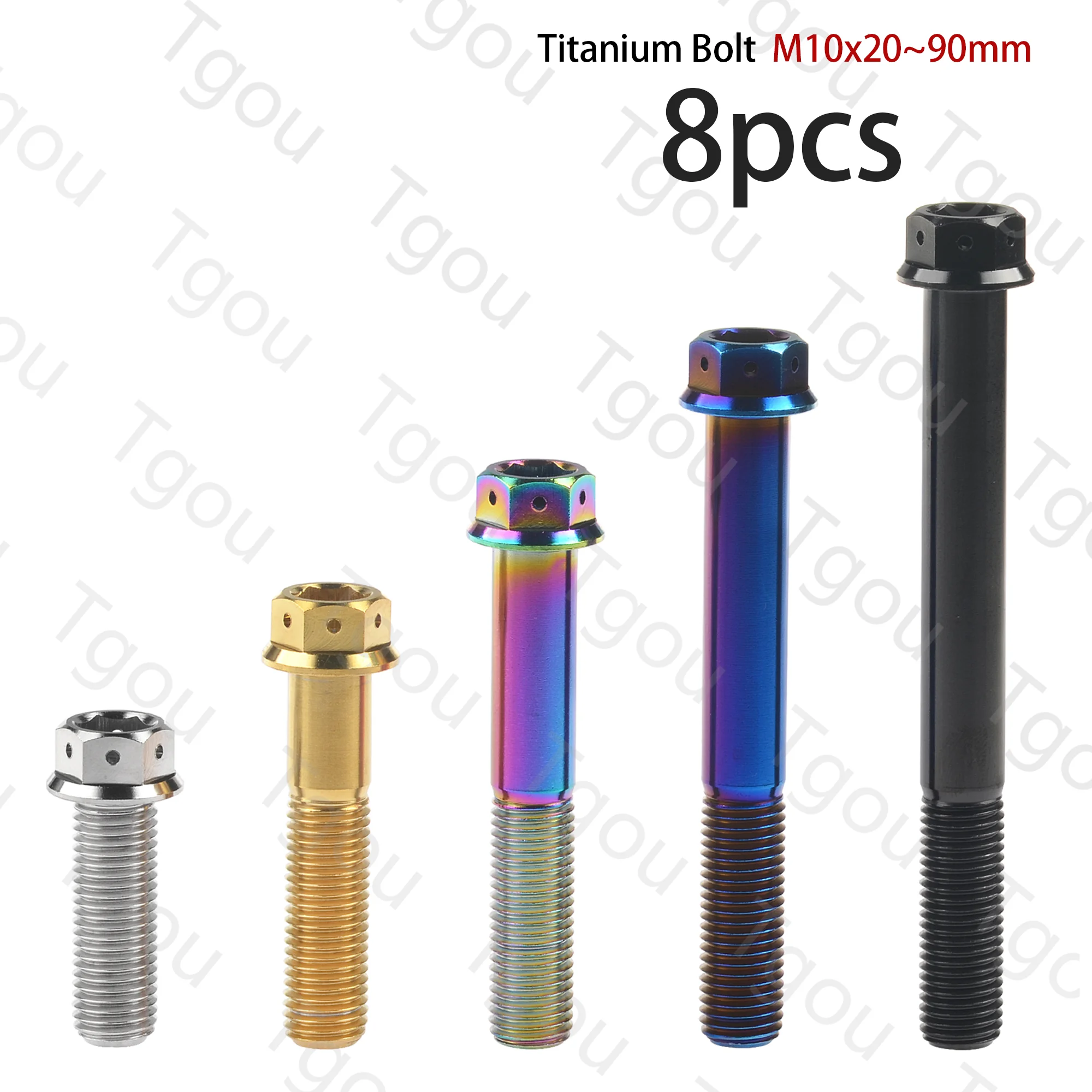 Tgou Titanium Bolt M10x20~90mm Pitch1.25/1.5mm Flange Inner Outer Hexagon Screws for Motorcycle Disc Brake 8pcs