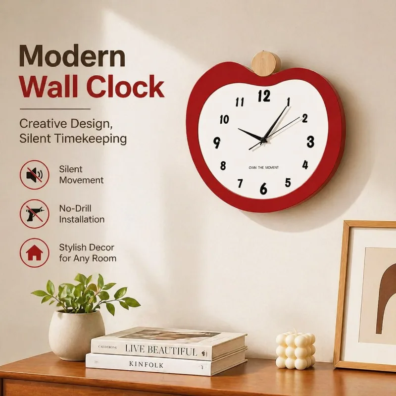 

Modern No-Drill Wall Clock Decorative Creative Silent Analog Clock for Living Room Home Decor