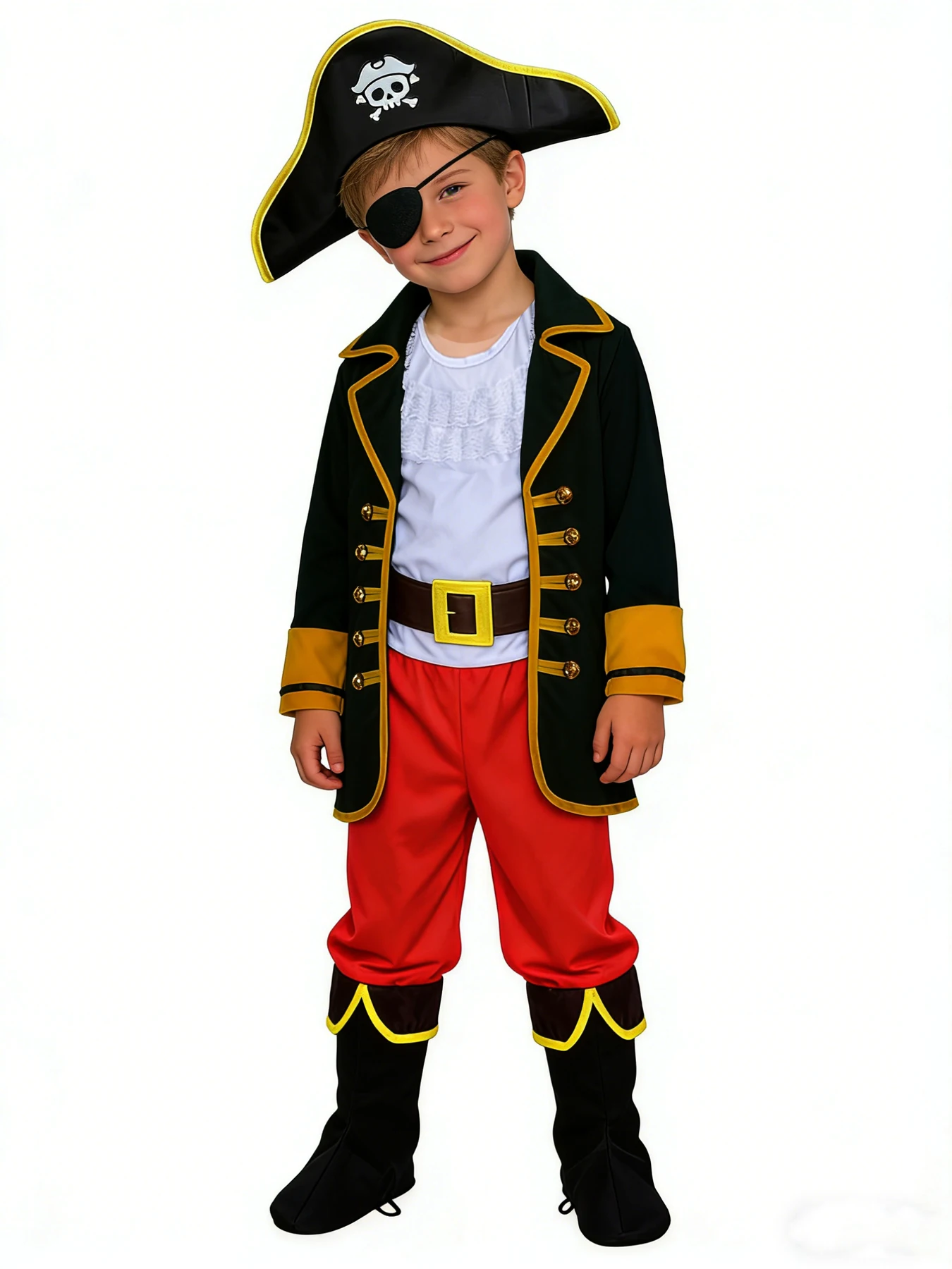 

Kids Boys Cartoon Pirate Character Costume Set with Top Hat Pants Eyepatch Vest Belt - Carnival Party Dress up Clothing