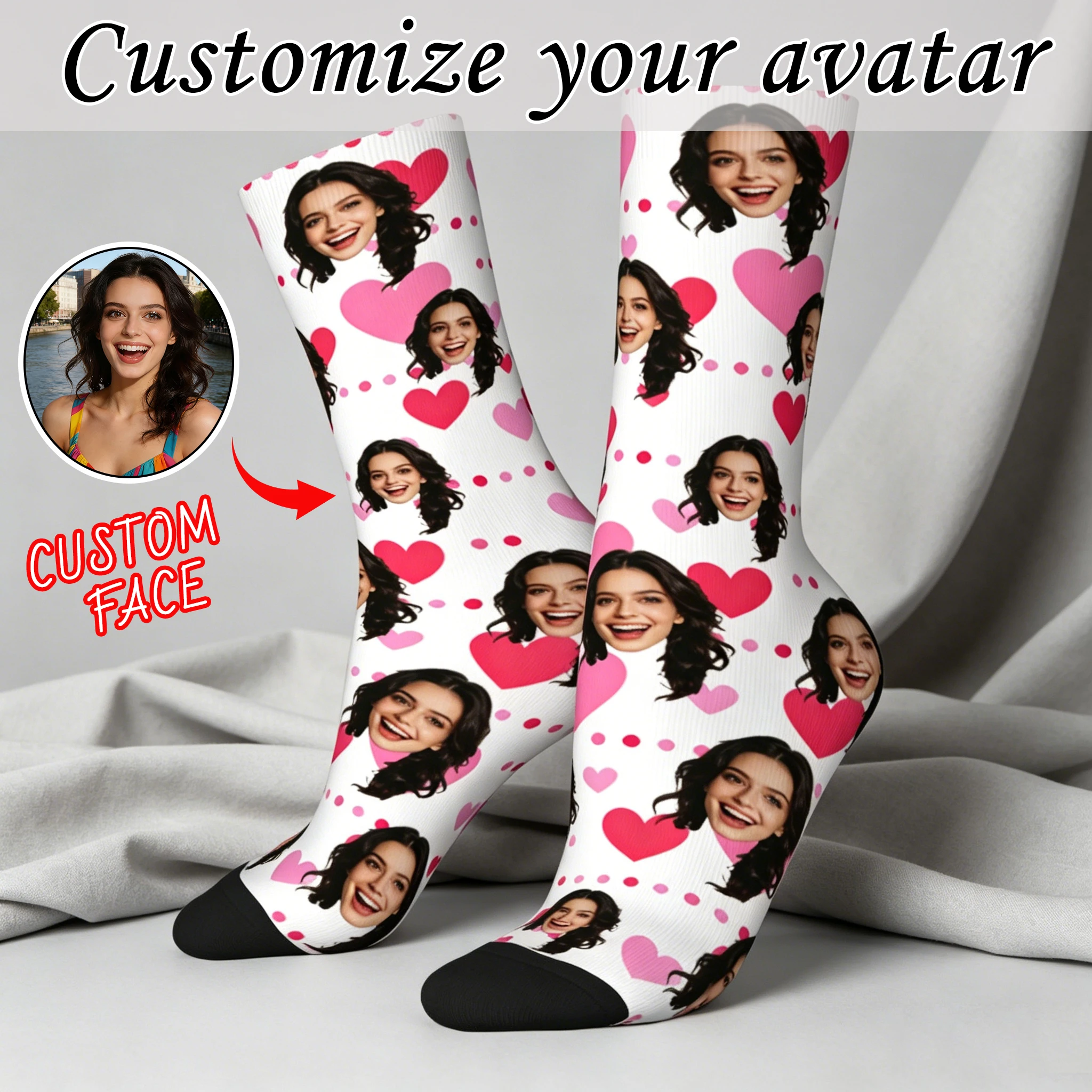 Chaussettes avatar personnalisées pour hommes et femmes, chaussettes avec photo personnalisée, chaussettes avec image personnalisée, cadeaux personnalisés
