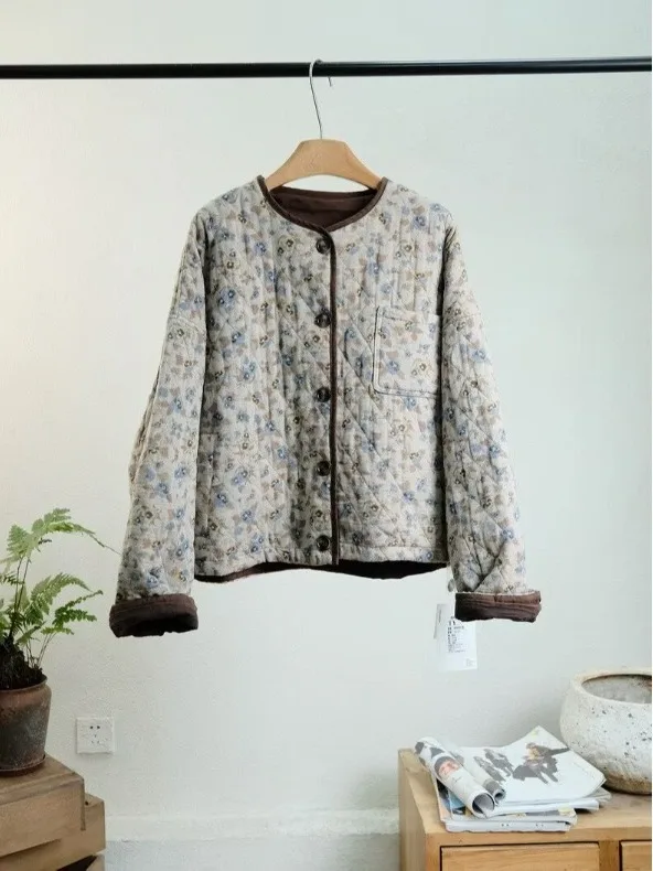 

Женское зимнее модное свободное хлопковое пальто в стиле ретро с принтом Ne, теплое длинное повседневное пальто све