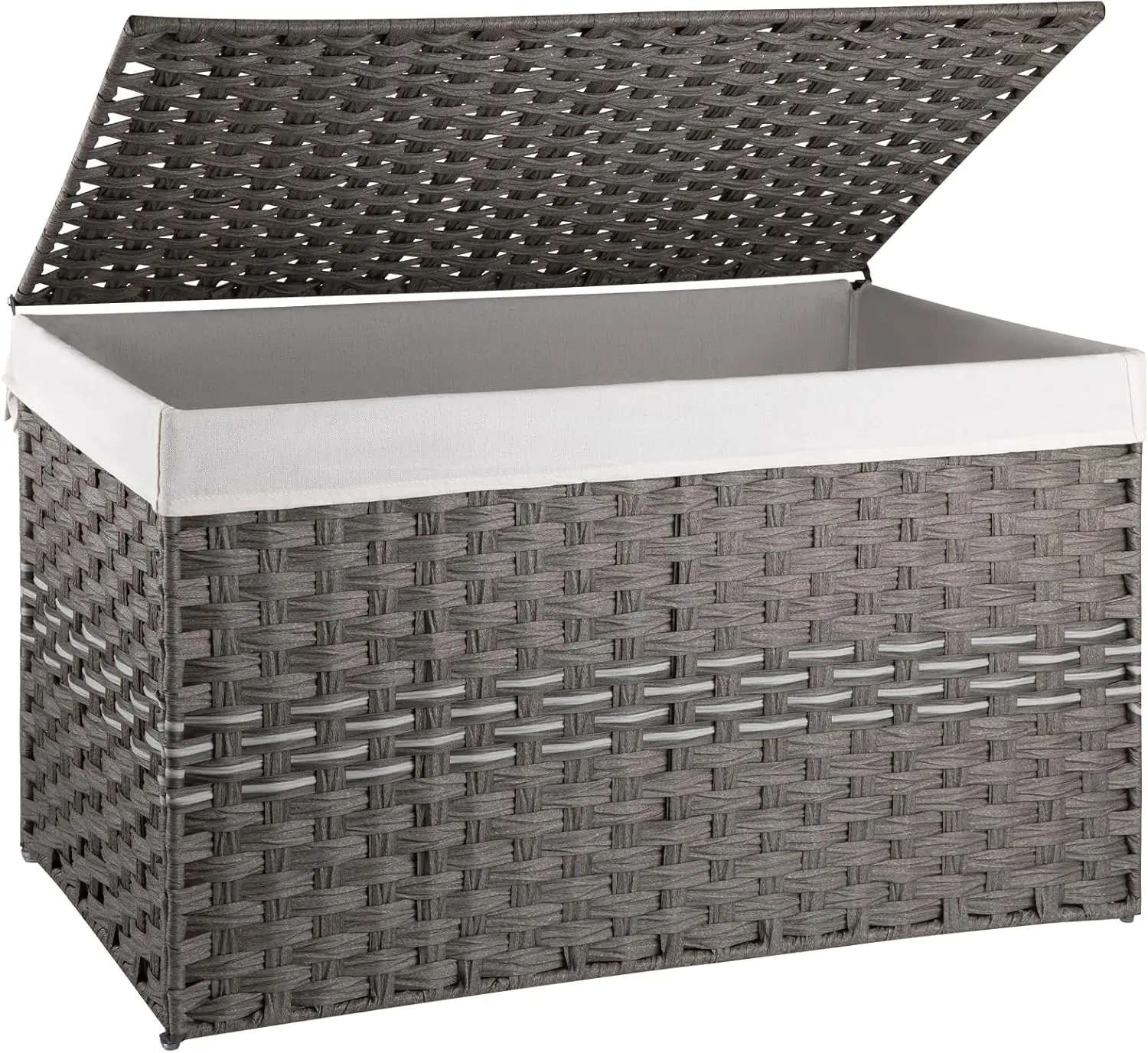 

42.3 Gallon Large Storage Basket with Lid, Foldable Wicker Hamper with Removable Liner, Grey