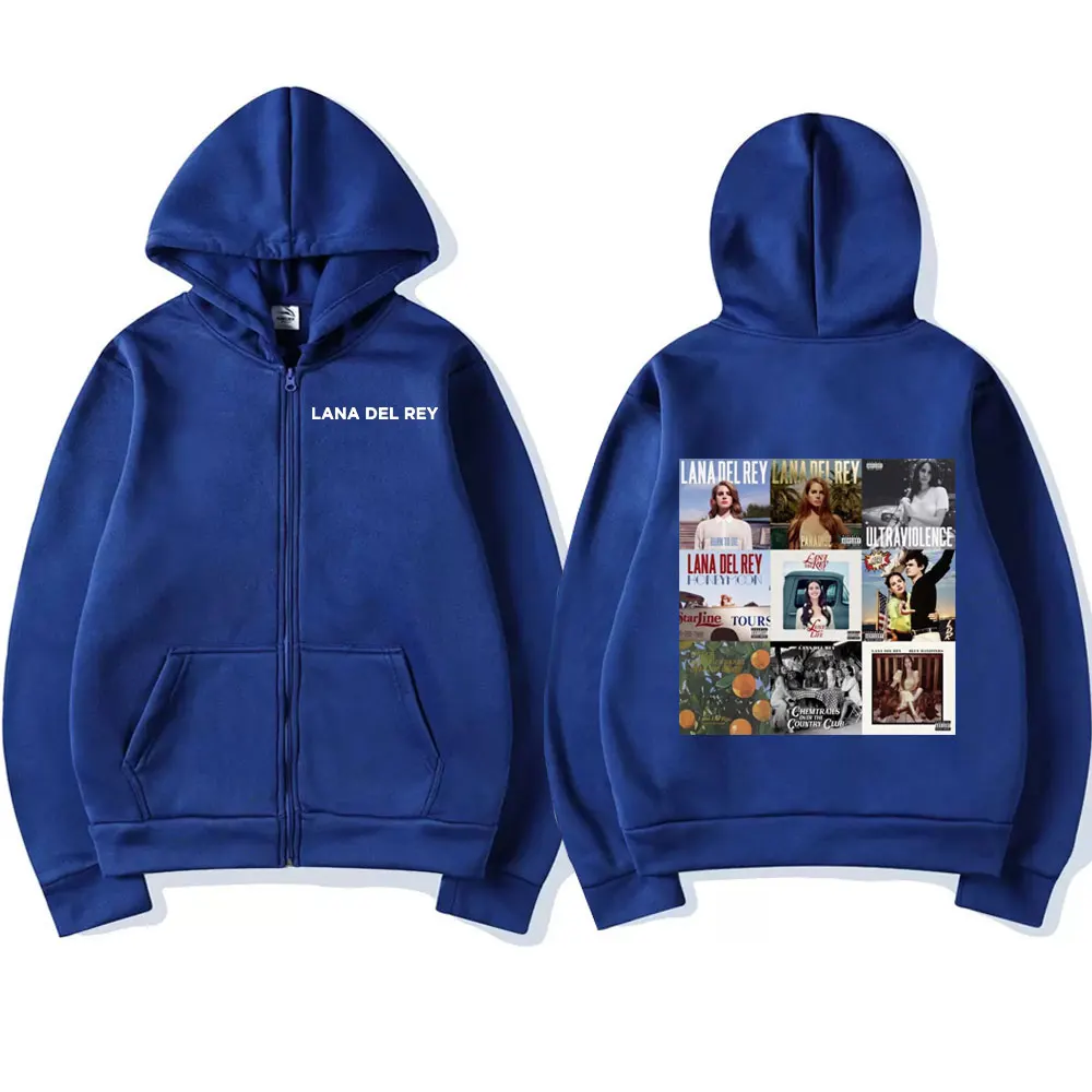 Singer Lana Del Rey Music Album Print Zipper Hoodie Unisex High Street Fashion Zip Up Sweatshirts Vintage Casual Loose Pullovers