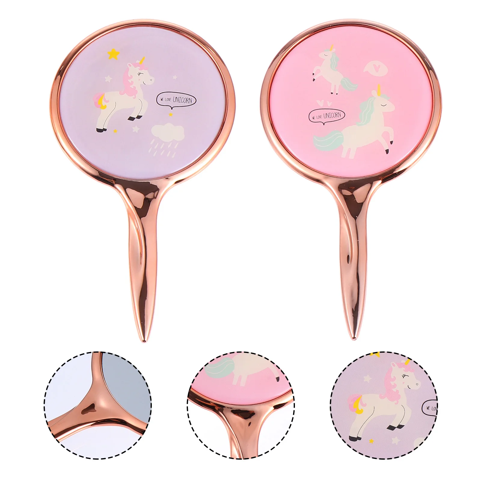 قطعتان من مرآة المكياج المحمولة بنمط وحيد القرن الجميل للسفر والمنزل وأحمر الشفاه بتصميم مدمج