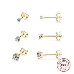 BOAKO-Juego de pendientes de plata de ley 925 para mujer, Mini pendientes de tuerca, joyería fina chapada en oro de 18 quilates, 3 piezas