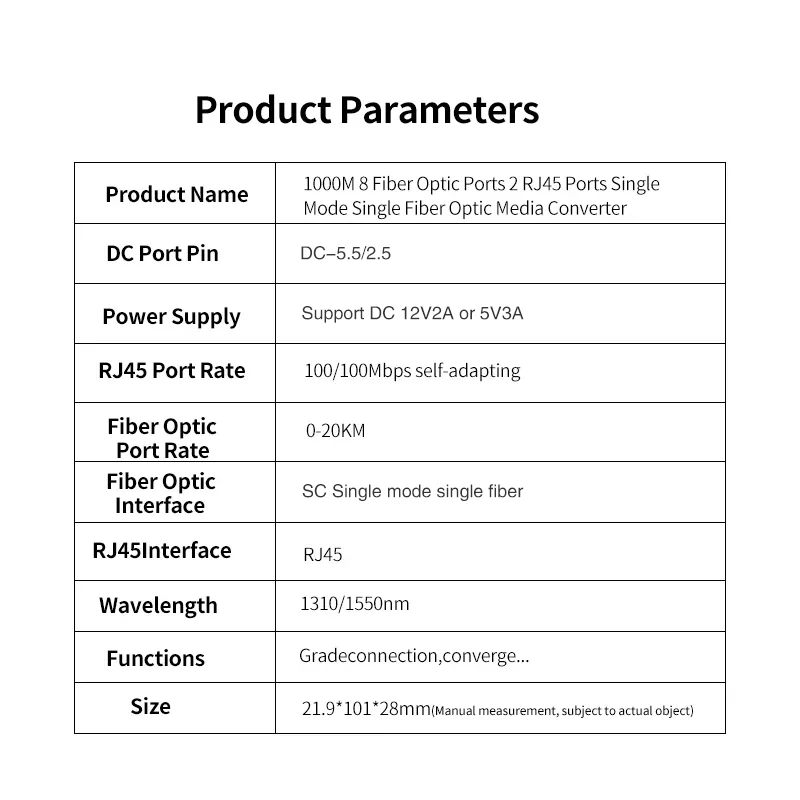 Gigabit Ethernet Switch Fiber Optical switch 8 SC Fiber Port 2 1000M RJ45 Industrial Grade SC Converter 8F2E