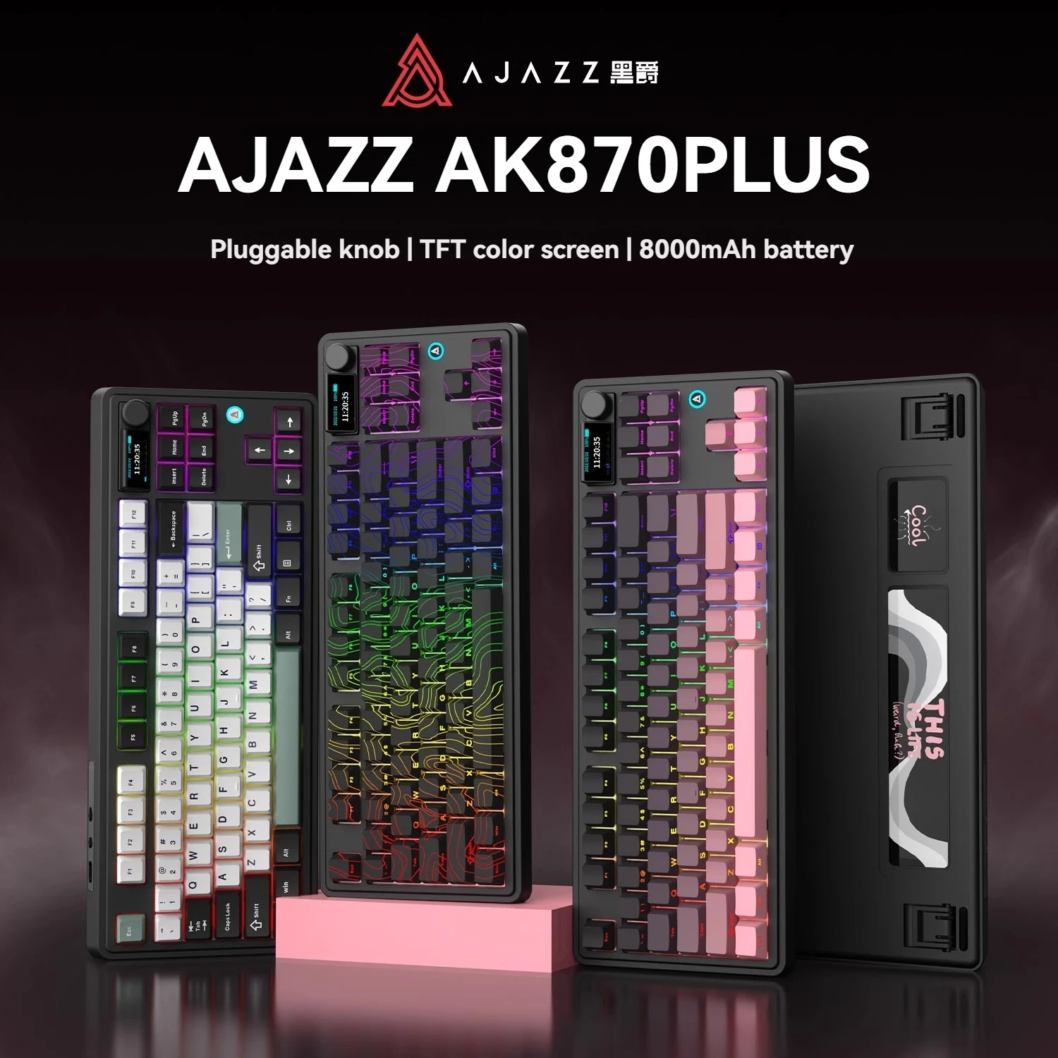 

AJAZZ AK870PLUS Mechanical Keyboard Tri-mode Wireless/Bluetooth RGB Hot-swap with Screen Gaming Peripheral Keyboard Male Gifts