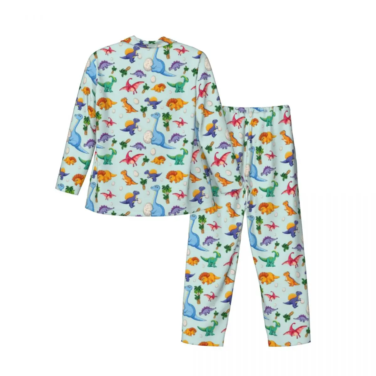 Colorful Cute Dinosaurs Pajamas Man Cartoon Dinos Jungle Lovely Leisure Nightwear Autumn 2 Pieces Oversized Design Pajama Sets