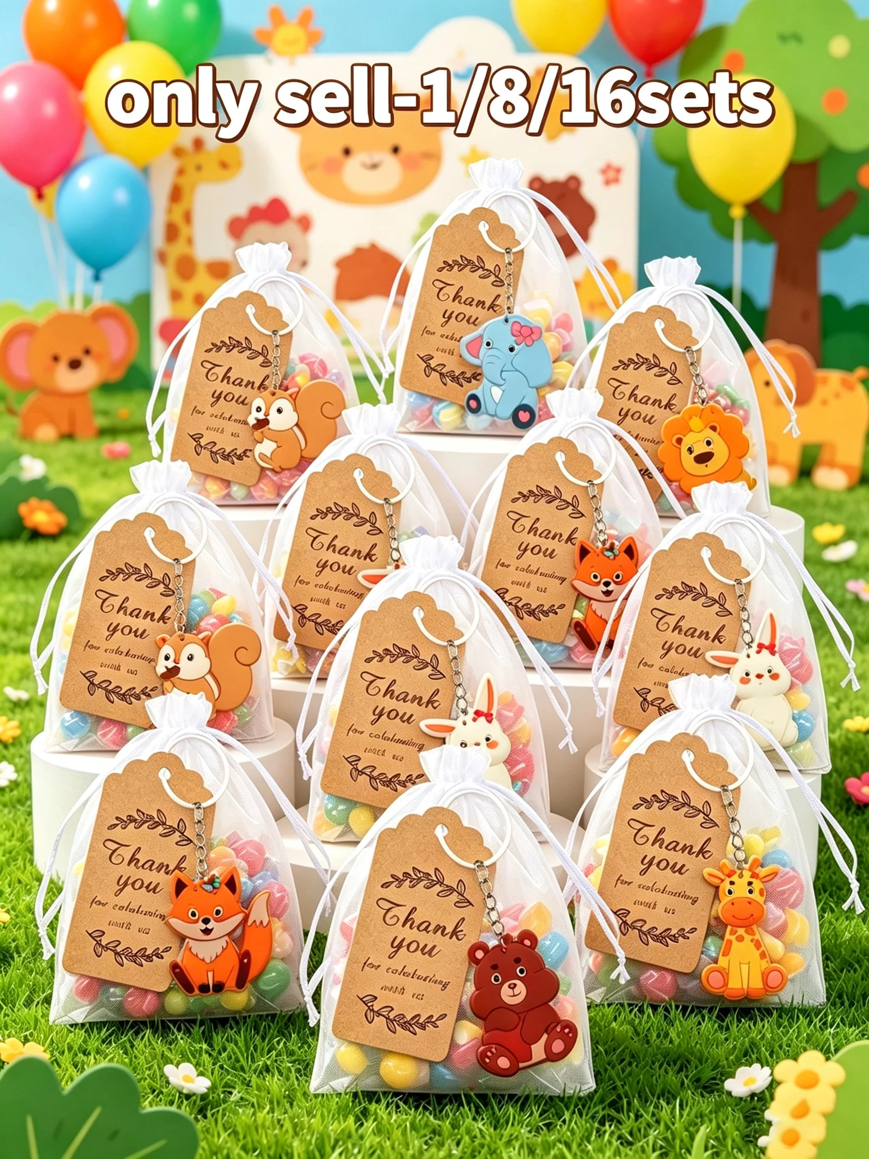 1/8/16sets Jungle Animal Themed Keychains Set of Perfect for VBS Summer Bible School Baby Showers Back-to-School Gifts Birthd