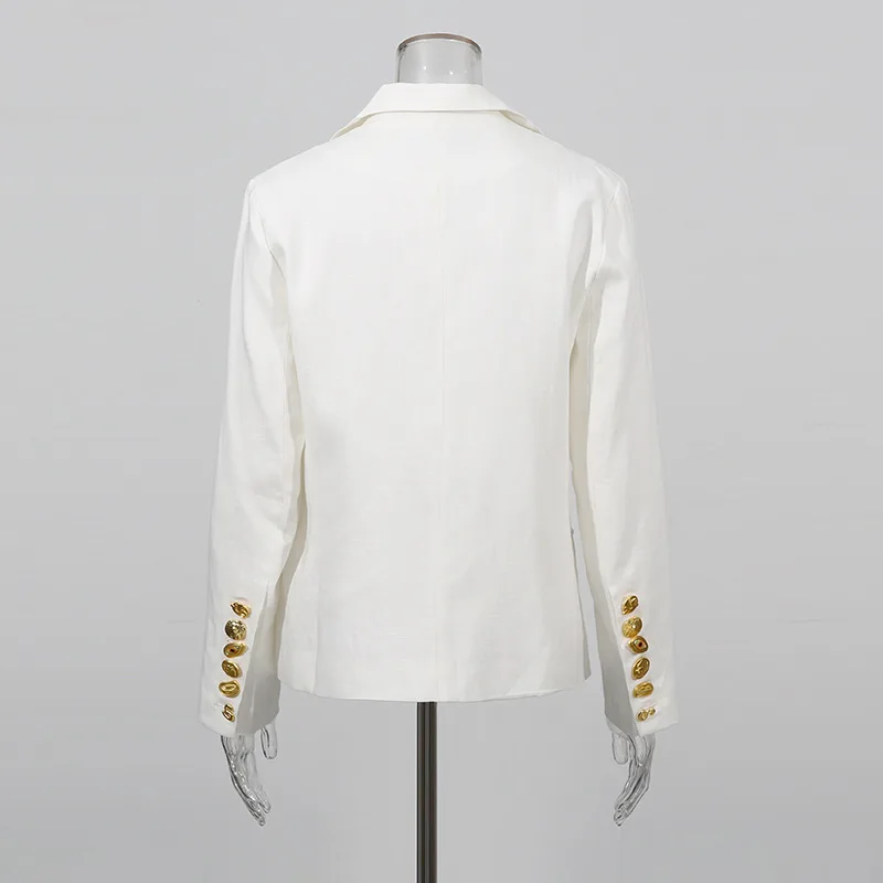 HKSH 2025 Autunno New Dark Tide Scollo a V Bottone singolo Design Top in metallo Manica lunga Tinta unita Blazer Office Lady Suit-Cappotto HK8315