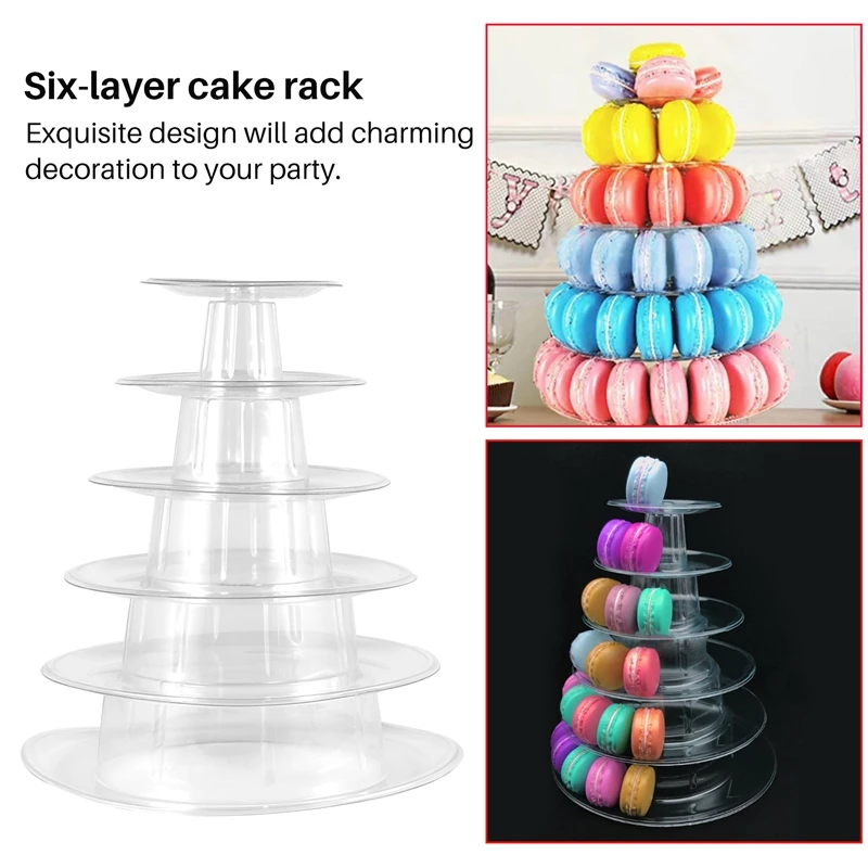 Round 6 Tier Macaron Tower Cake Stand Cupcake Macaroons Display Rack Holder Tools Wedding Decoration Easter Party Supplies-A97Q