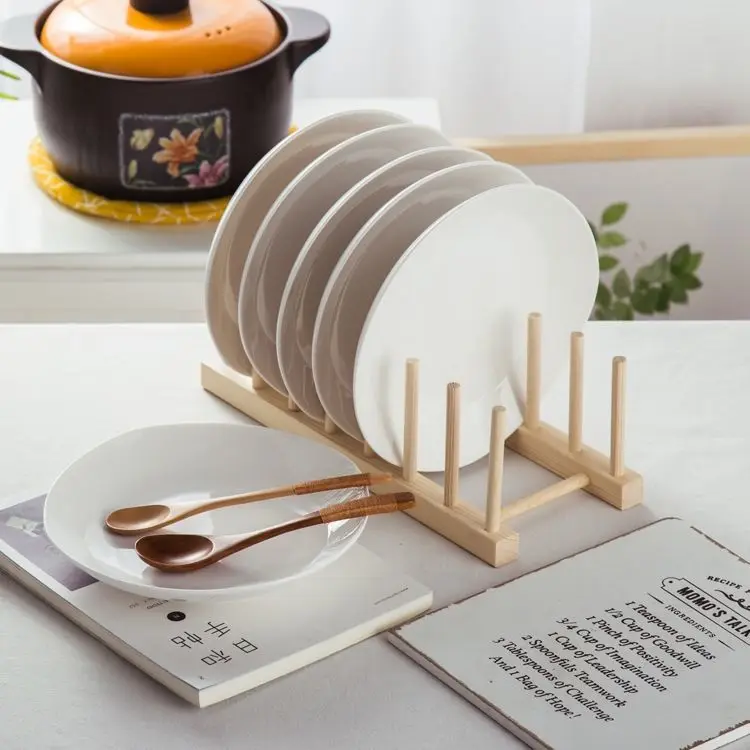 Japanese simple bowl rack drain dish rack bookshelf CD rack household multifunctional kitchen shelf wooden bamboo shelf