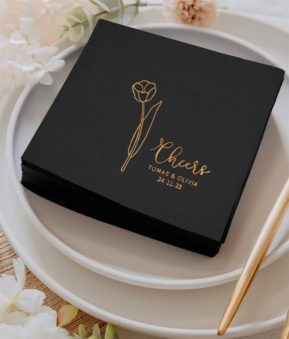 

50PCS Customized Wedding Bar Napkins The Night Before Rehearsal, Customized Gold And Silver Foil Wedding Napkins, Personalised